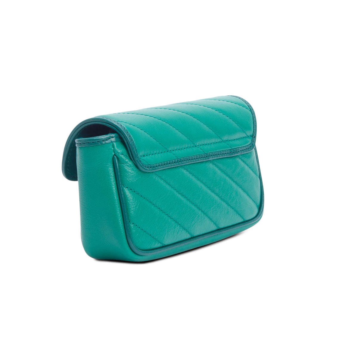 Gucci Green Azalea Calfskin Enamel Matelasse Diagonal Mini Torchon GG Marmont Shoulder Bag w/ Box