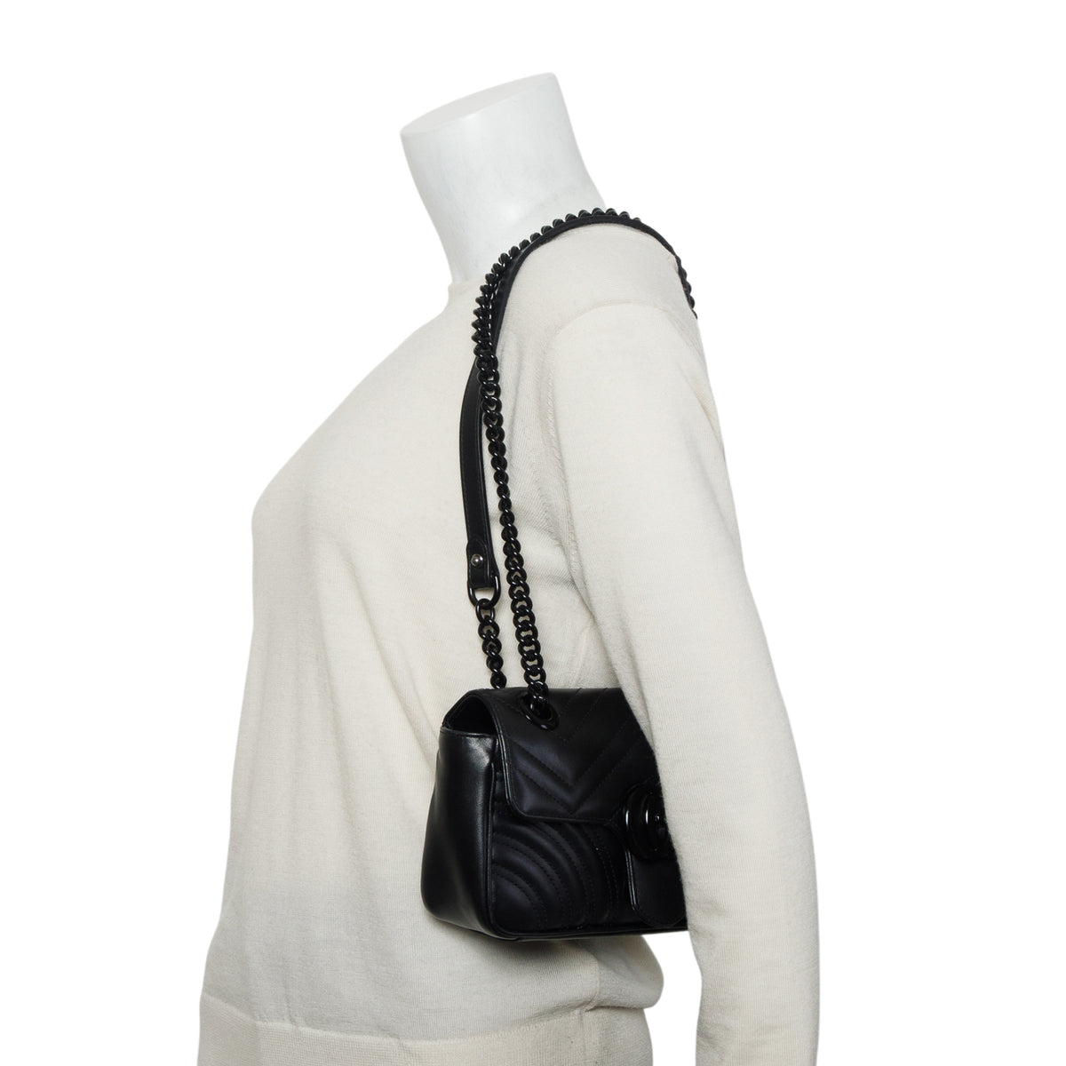 Gucci Black GG Marmont Matelasse Monochrome Small Shoulder Bag