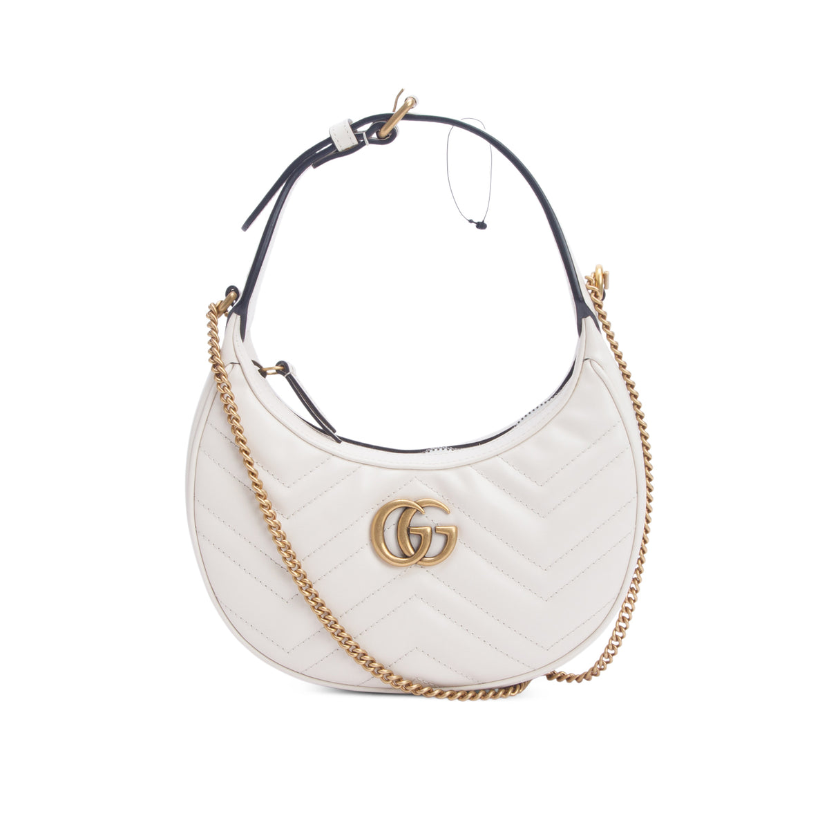 Gucci Cream Calfskin Matelasse Chevron Mini GG Marmont Half Moon Hobo w/ Strap