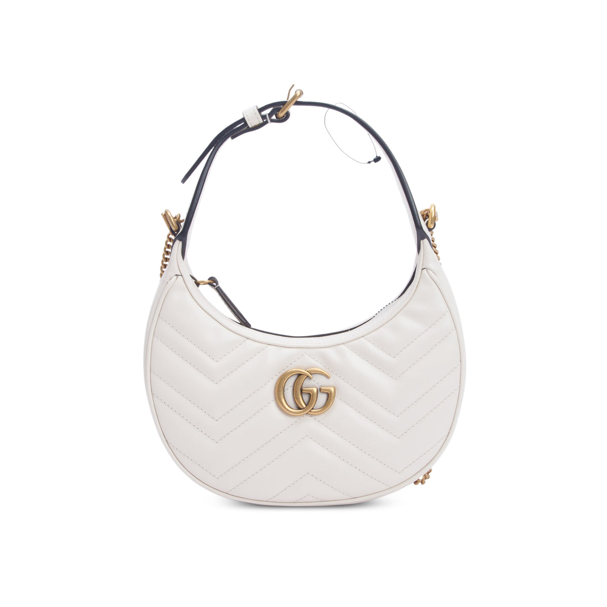 Gucci Cream Calfskin Matelasse Chevron Mini GG Marmont Half Moon Hobo w/ Strap