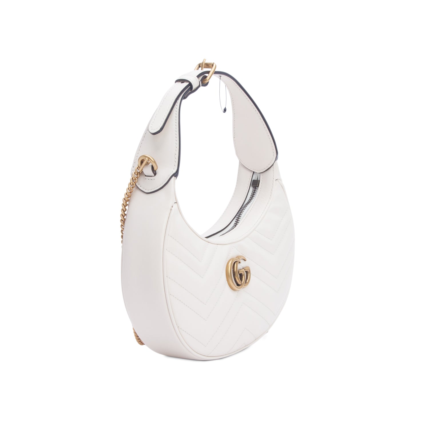 Gucci Cream Calfskin Matelasse Chevron Mini GG Marmont Half Moon Hobo w/ Strap