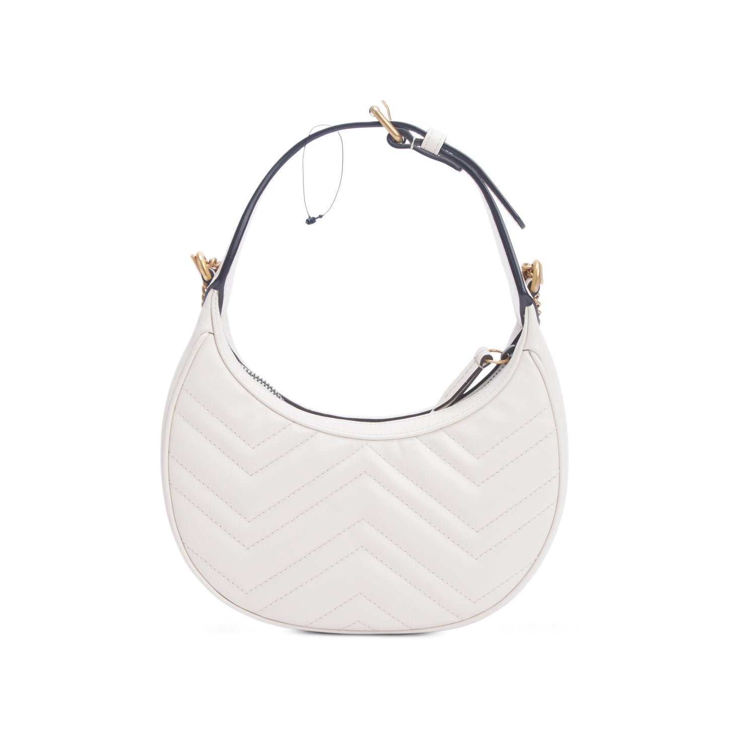 Gucci Cream Calfskin Matelasse Chevron Mini GG Marmont Half Moon Hobo w/ Strap