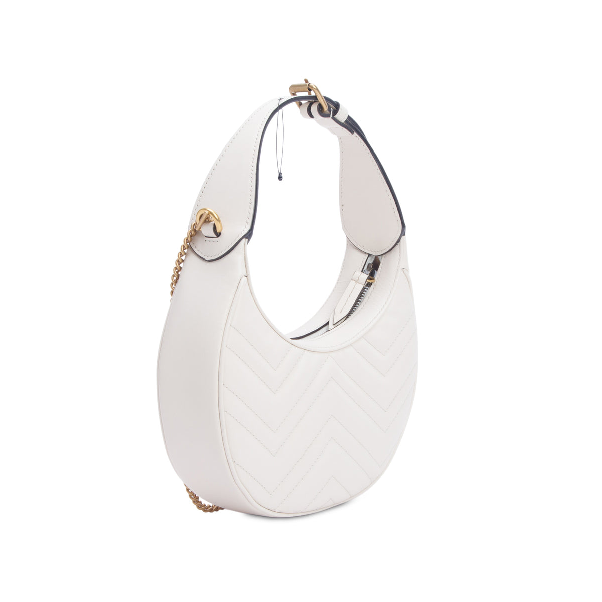 Gucci Cream Calfskin Matelasse Chevron Mini GG Marmont Half Moon Hobo w/ Strap