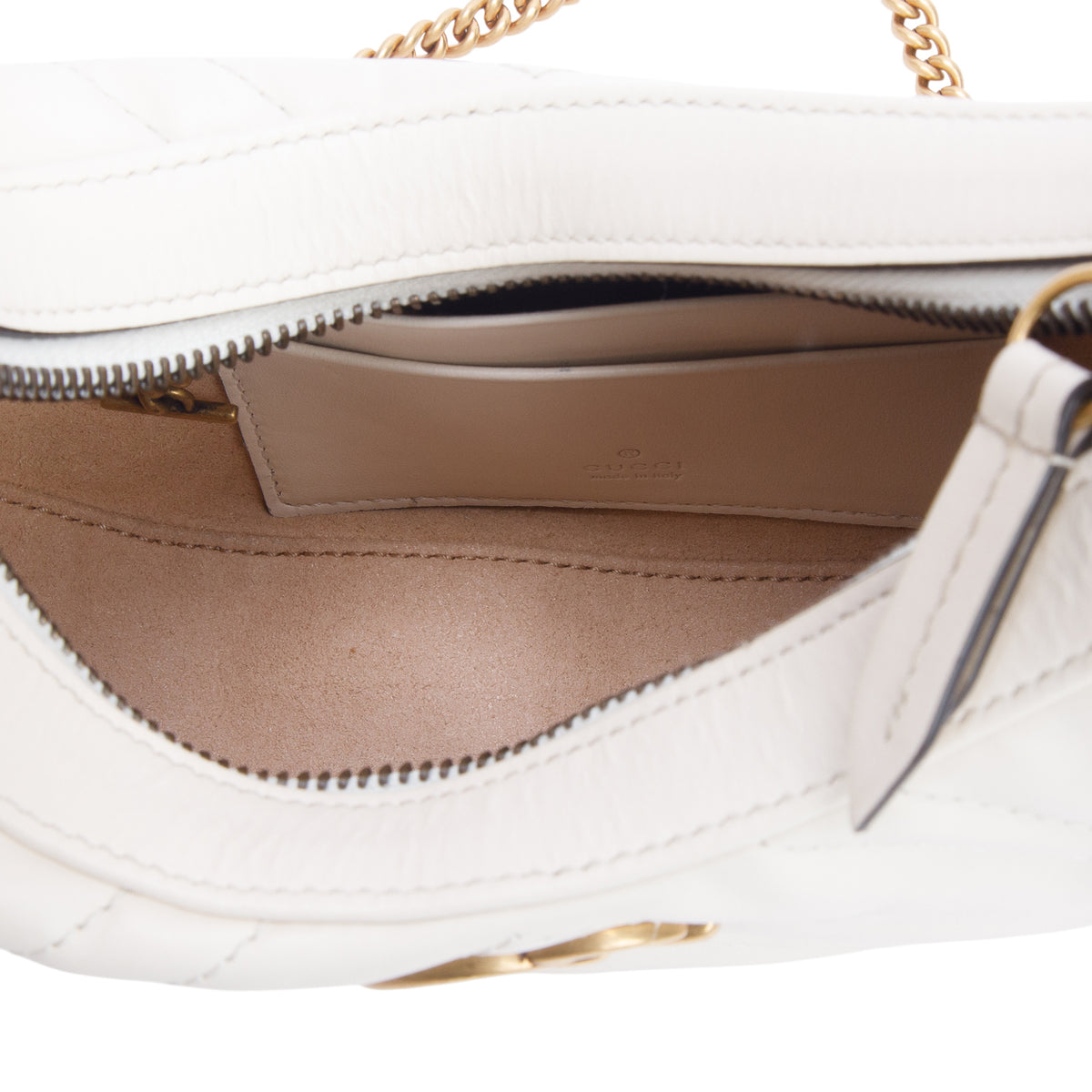Gucci Cream Calfskin Matelasse Chevron Mini GG Marmont Half Moon Hobo w/ Strap