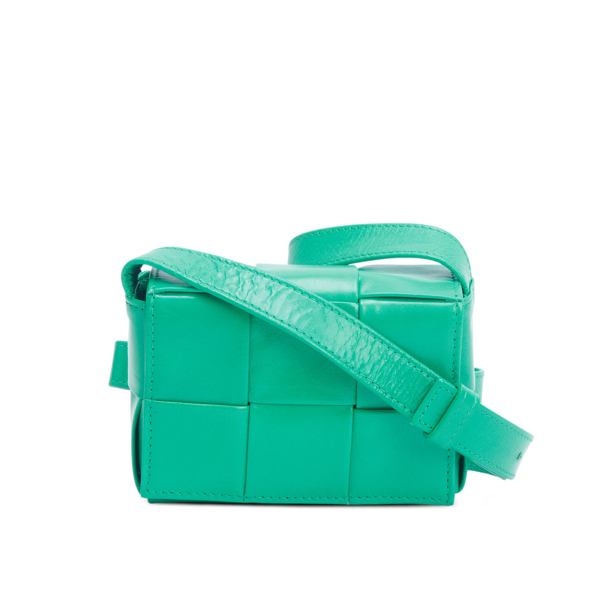 Bottega Veneta Green Crinkled Lambskin Maxi Intrecciato Extra Mini Cassette Crossbody Bag