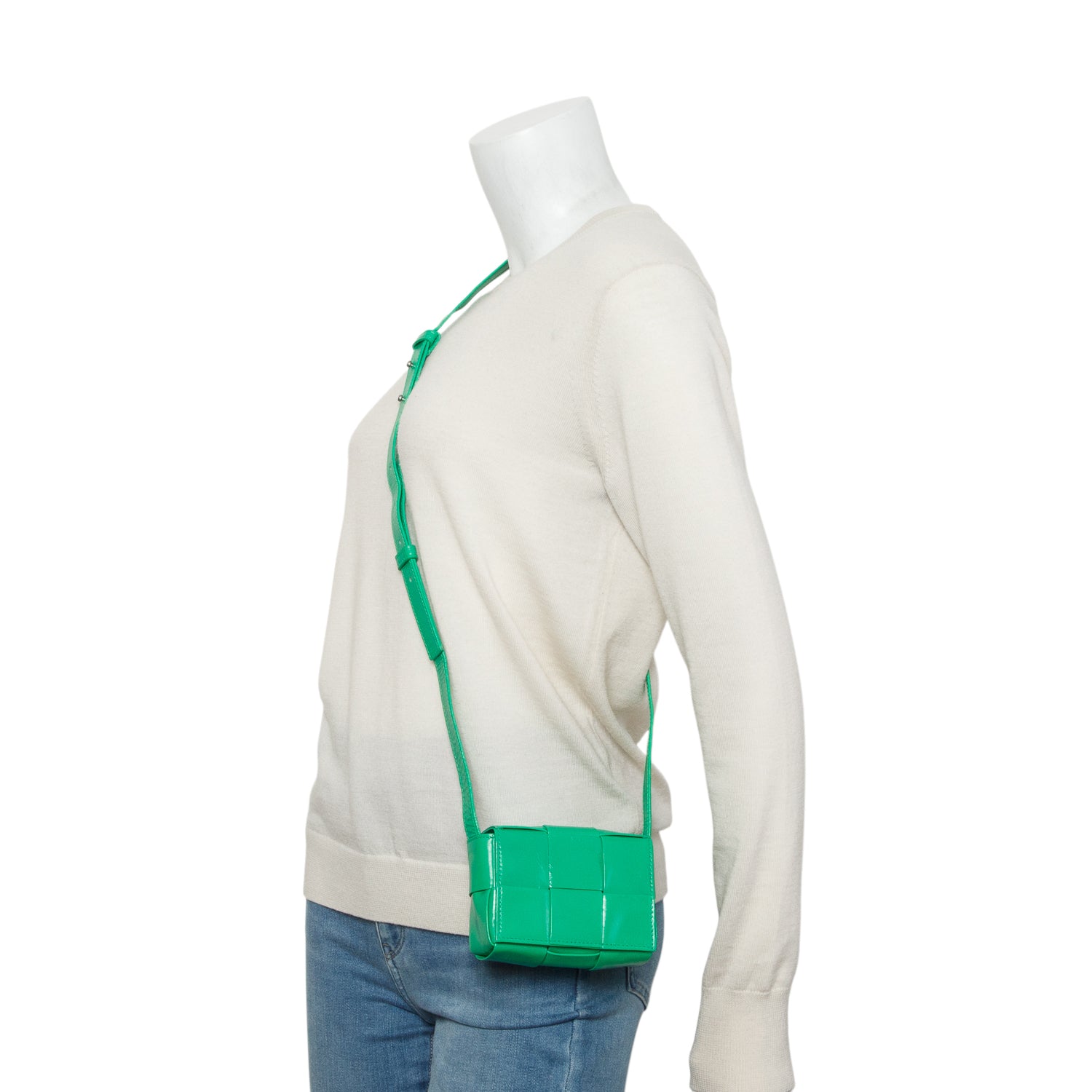 Bottega Veneta Green Crinkled Lambskin Maxi Intrecciato Extra Mini Cassette Crossbody Bag
