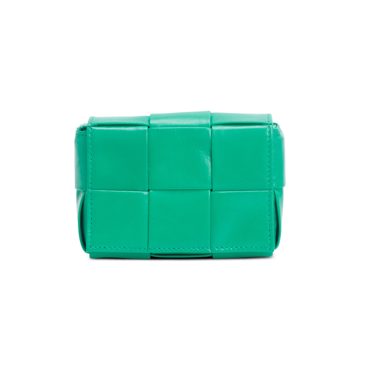 Bottega Veneta Green Crinkled Lambskin Maxi Intrecciato Extra Mini Cassette Crossbody Bag