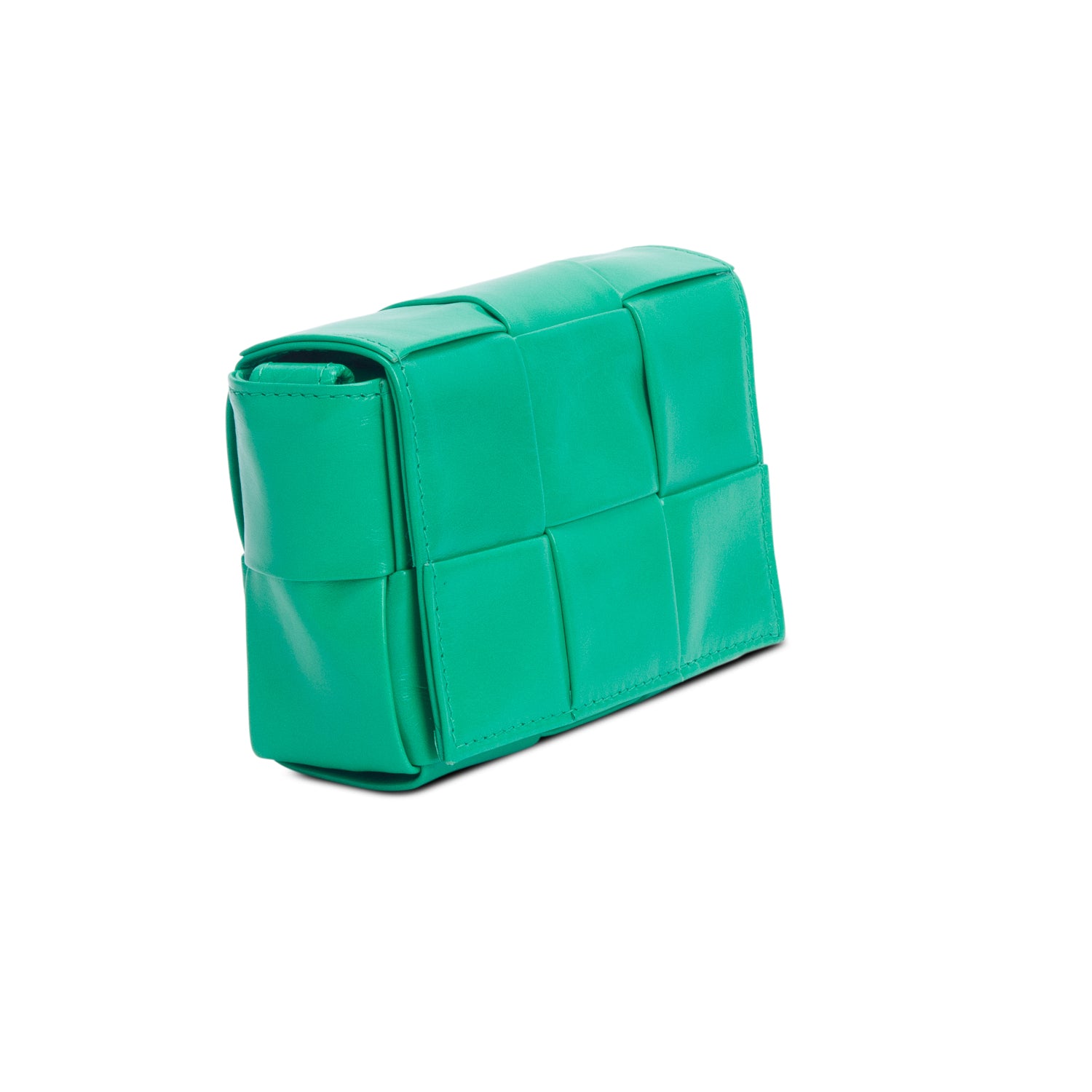 Bottega Veneta Green Crinkled Lambskin Maxi Intrecciato Extra Mini Cassette Crossbody Bag