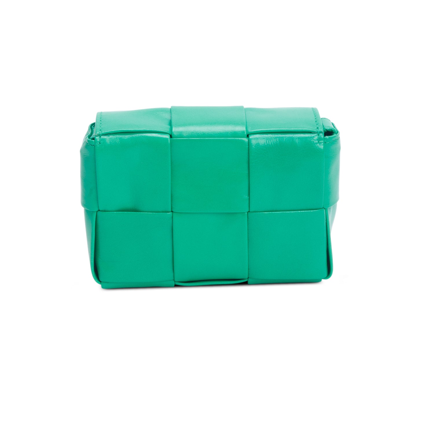 Bottega Veneta Green Crinkled Lambskin Maxi Intrecciato Extra Mini Cassette Crossbody Bag