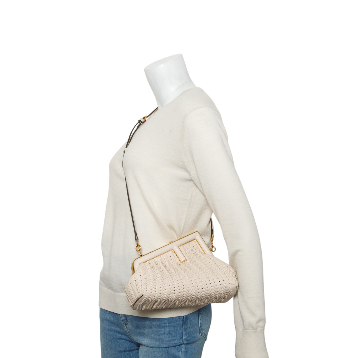 Fendi Beige Vitello Grace Intreccio Nappa Small First Bag w/ Strap