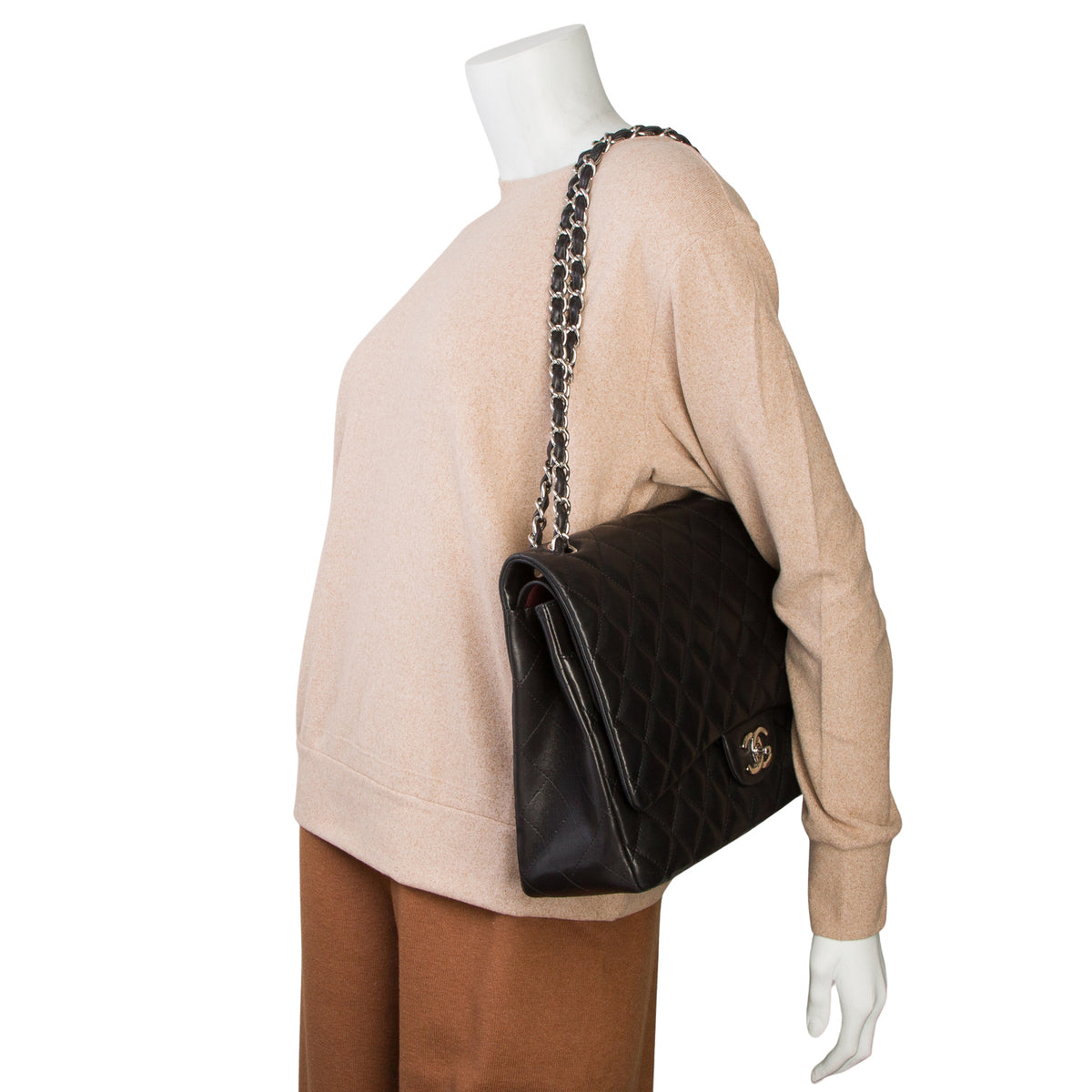 Chanel Black Quilted Lambskin Leather Classic Maxi Double Flap Bag w/ Authenticity Card & Receipt