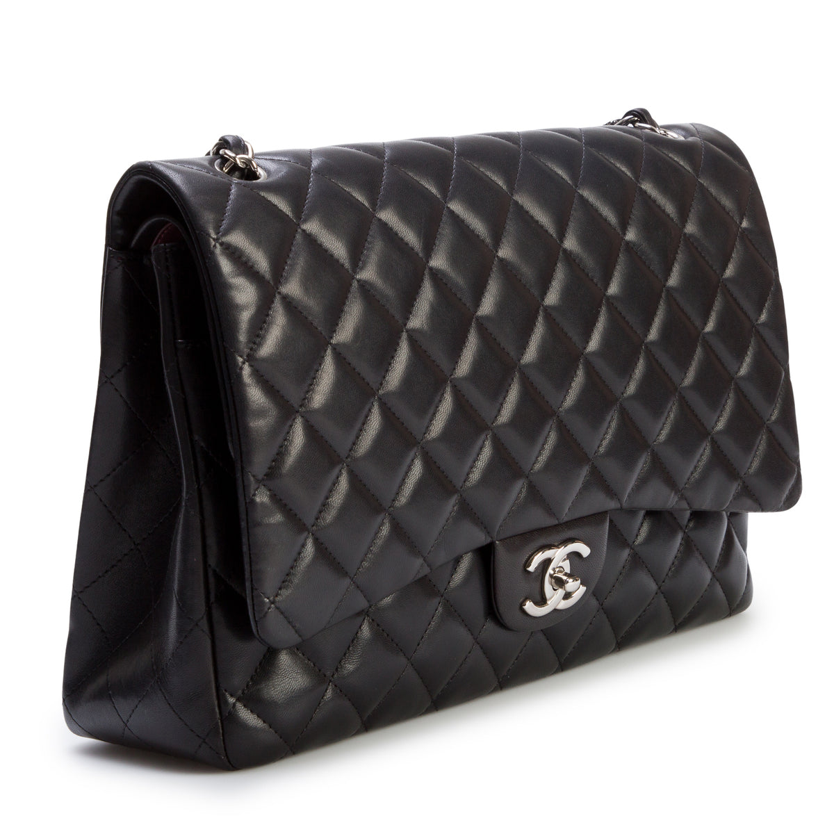 Chanel Black Quilted Lambskin Leather Classic Maxi Double Flap Bag w/ Authenticity Card & Receipt