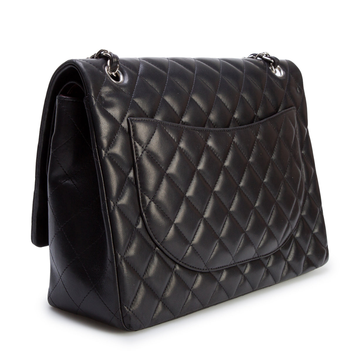 Chanel Black Quilted Lambskin Leather Classic Maxi Double Flap Bag w/ Authenticity Card & Receipt