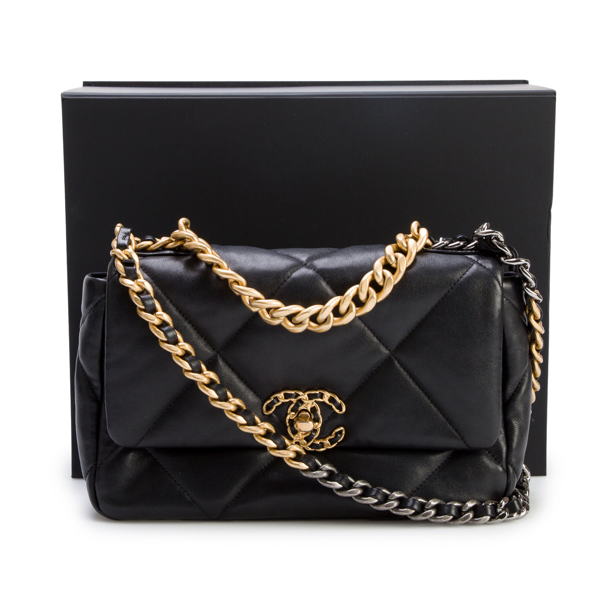 Chanel 2021 Black Quilted Lambskin Small 19 Flap w/ Box & Authenticity Card