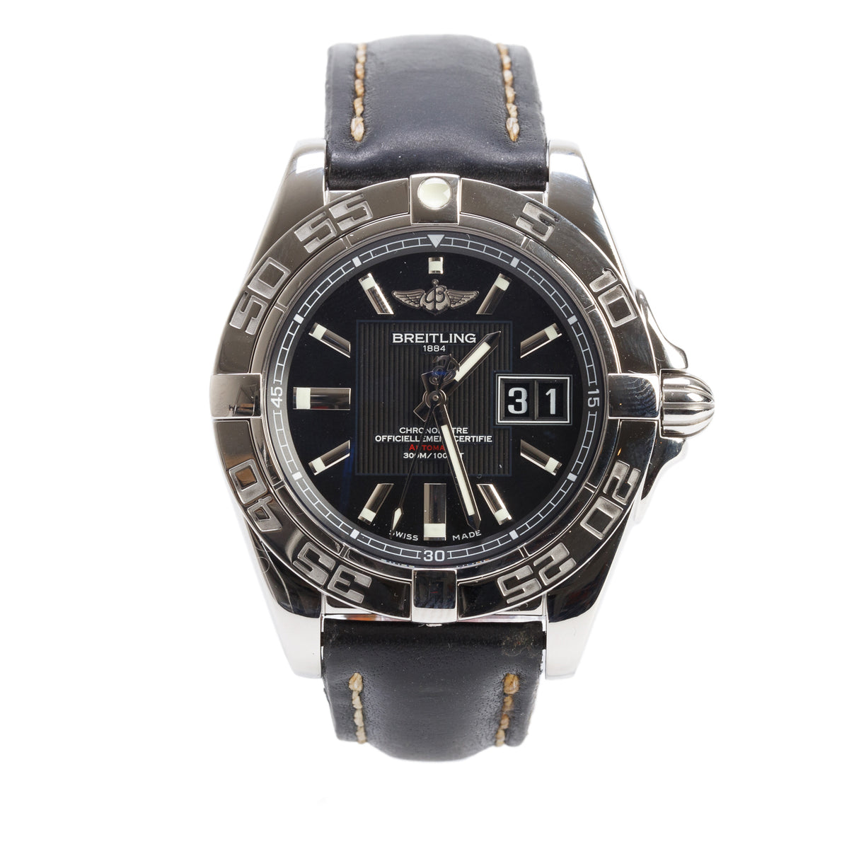 Breitling Stainless Steel Galactic Cockpit 41 MM Automatic Watch Black Dial A49350