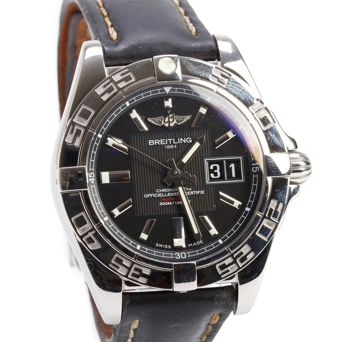 Breitling Stainless Steel Galactic Cockpit 41 MM Automatic Watch Black Dial A49350