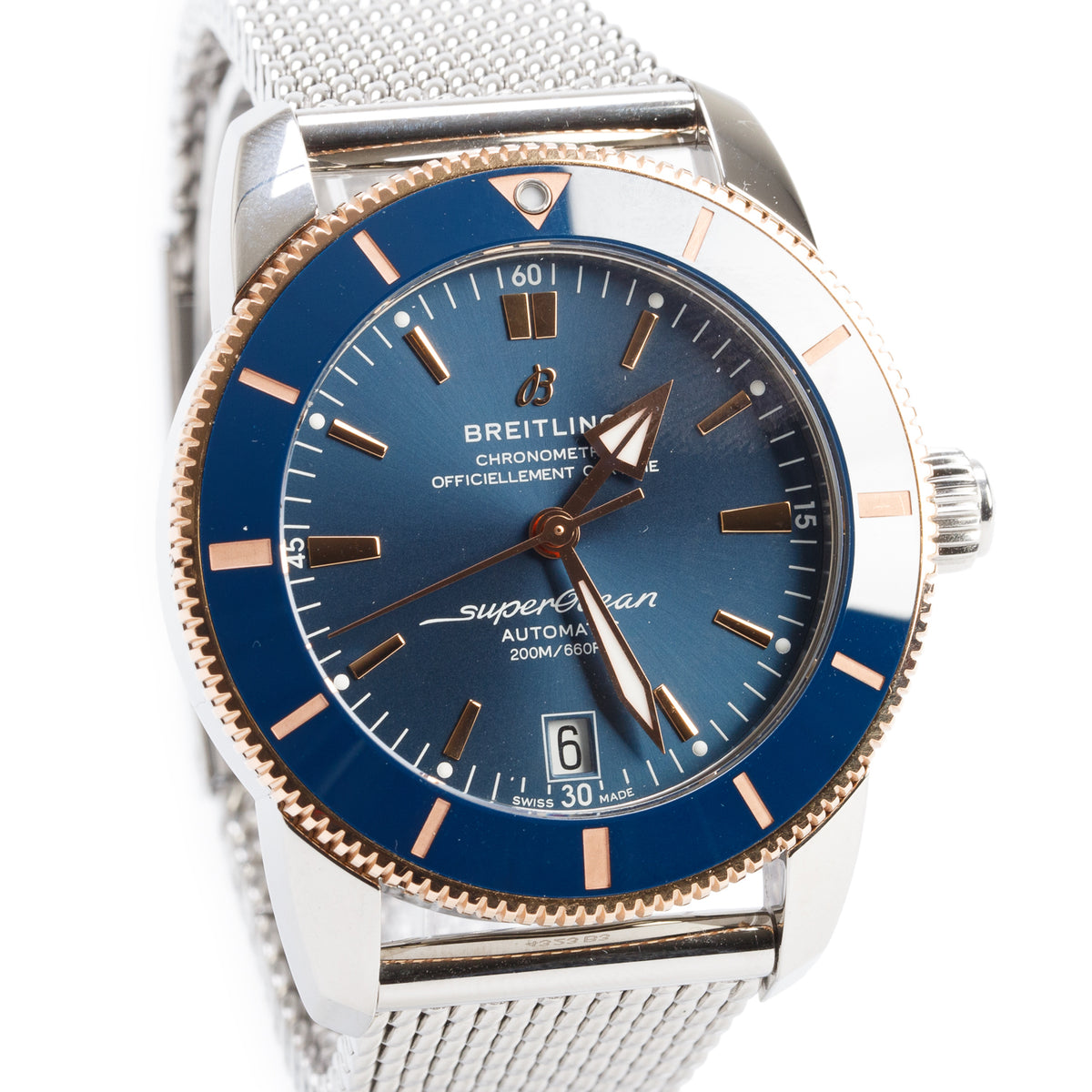 Breitling Stainless Steel & 18k Rose Gold Superocean Heritage B20 42 MM Automatic Watch Blue Dial UB2010 w/ Box