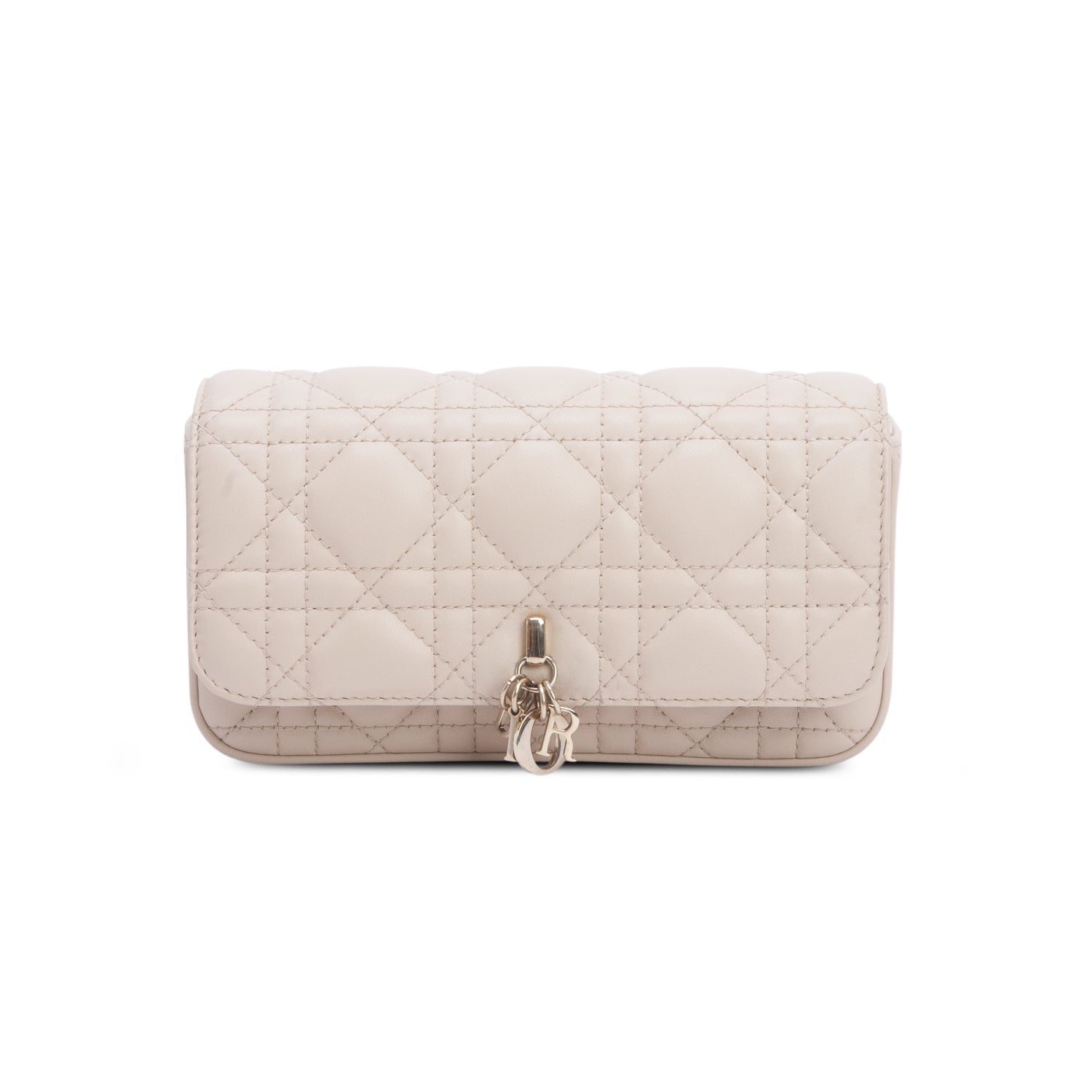 Christian Dior 2023 Beige Lambskin Cannage Dior Talk Phone Pouch w/ Box & Chain