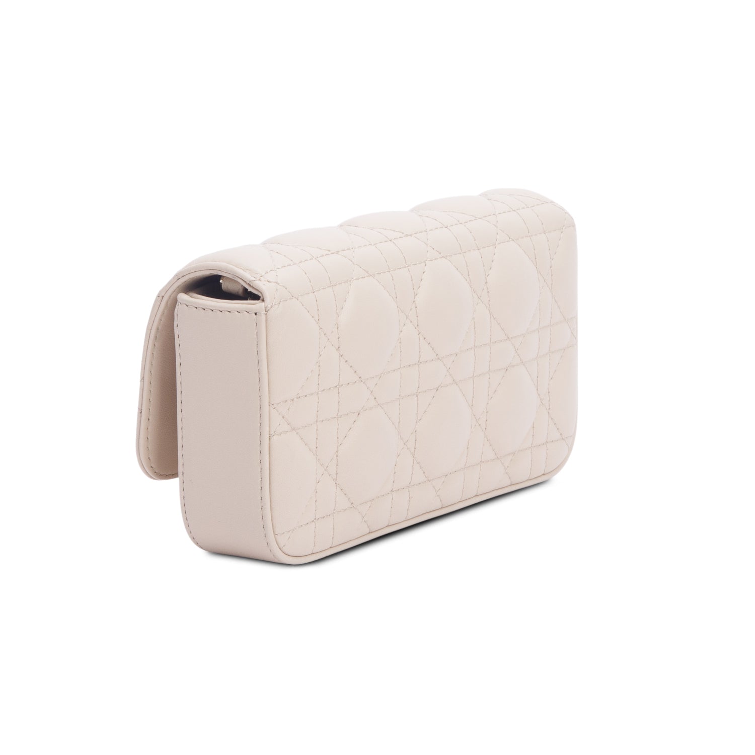 Christian Dior 2023 Beige Lambskin Cannage Dior Talk Phone Pouch w/ Box & Chain