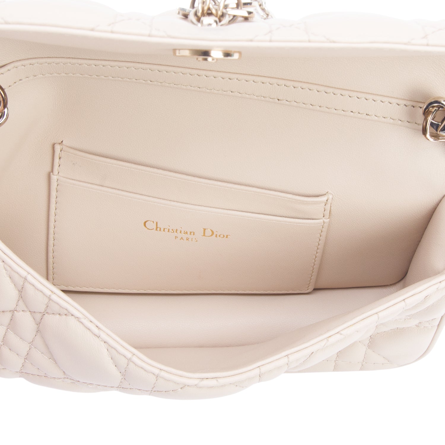Christian Dior 2023 Beige Lambskin Cannage Dior Talk Phone Pouch w/ Box & Chain