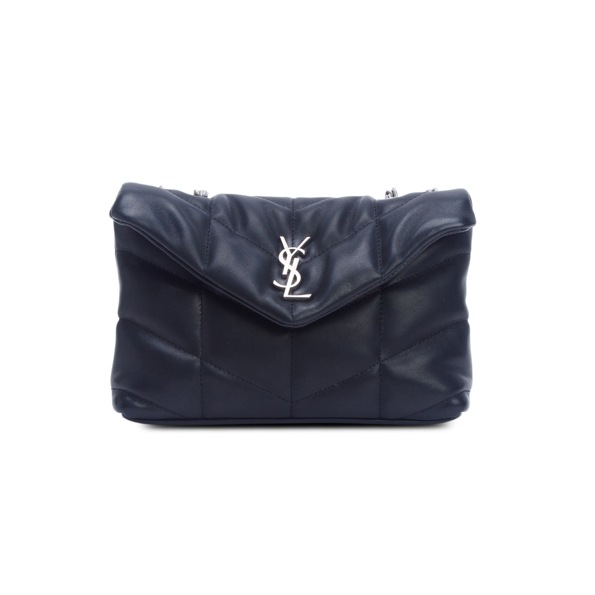 Saint Laurent 2025 Black Lambskin Quilted Toy Loulou Puffer Monogram Chain Satchel