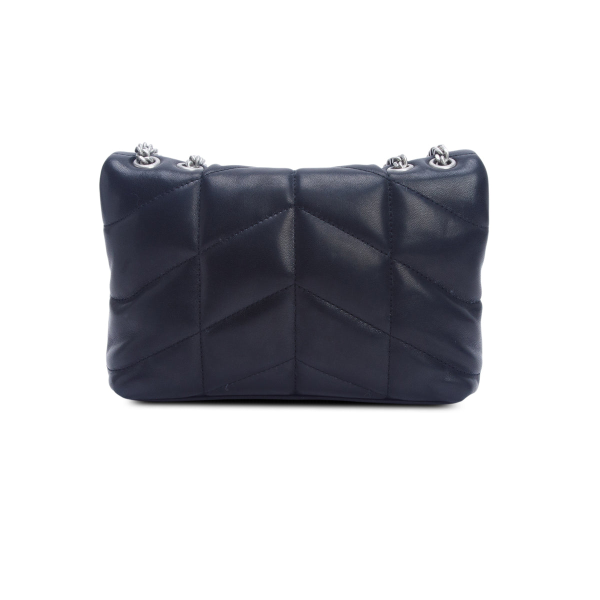 Saint Laurent 2025 Black Lambskin Quilted Toy Loulou Puffer Monogram Chain Satchel