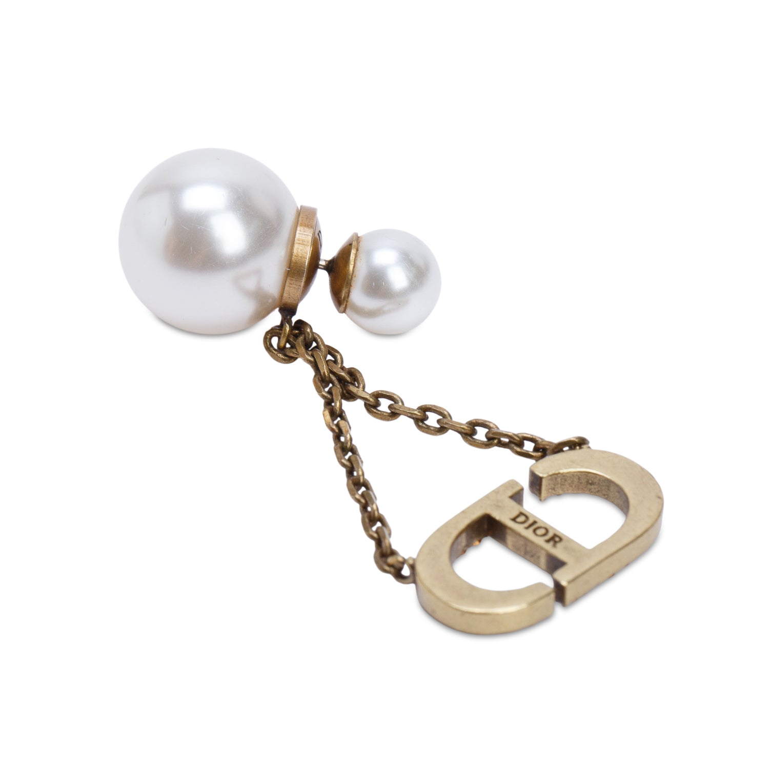 Christian Dior Gold-Tone Metal Faux Pearl & Crystal Tribales CD Drop Earrings