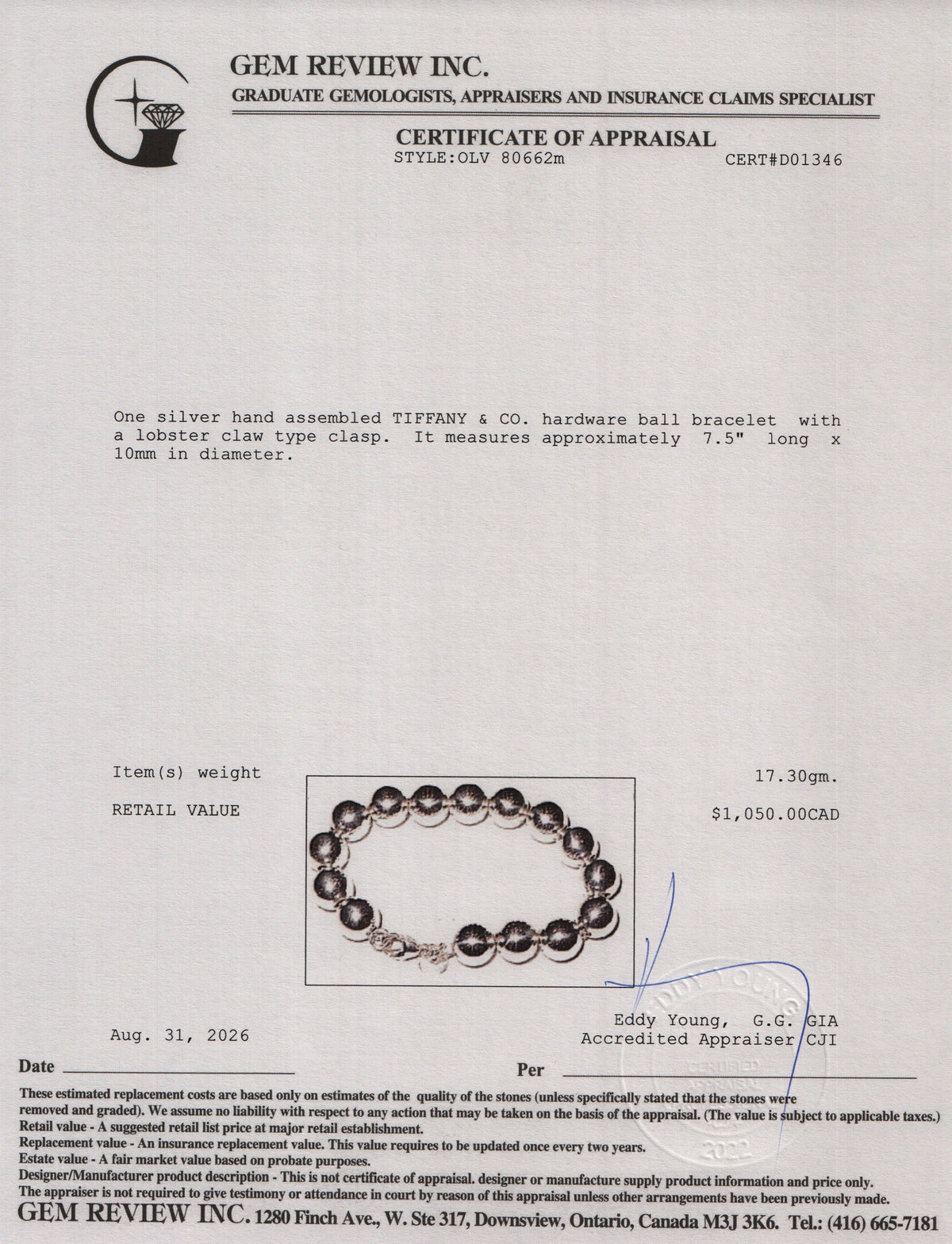 Tiffany & Co. Sterling Silver 10 MM HardWear Ball Bracelet