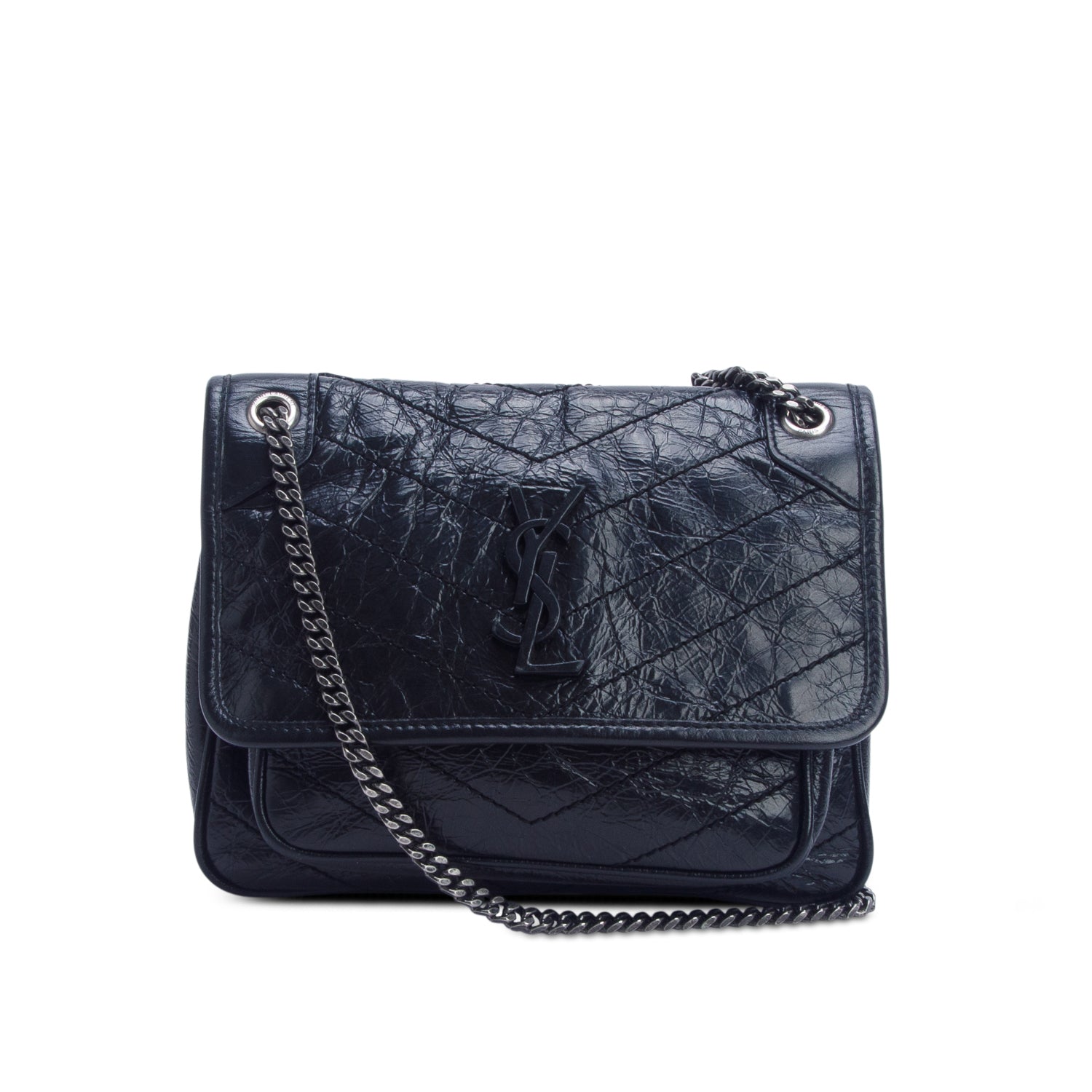 Saint Laurent 2022 Black Crinkled Calfskin Matelasse Leather Baby Niki Shoulder Bag