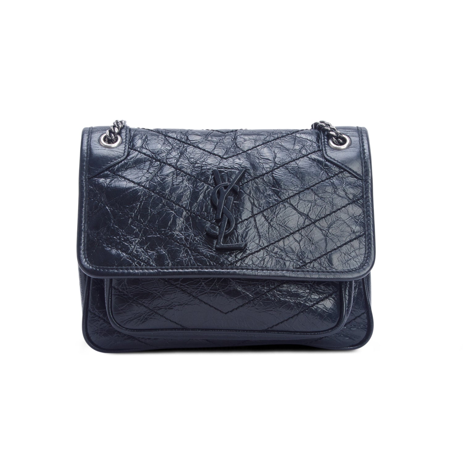 Saint Laurent 2022 Black Crinkled Calfskin Matelasse Leather Baby Niki Shoulder Bag