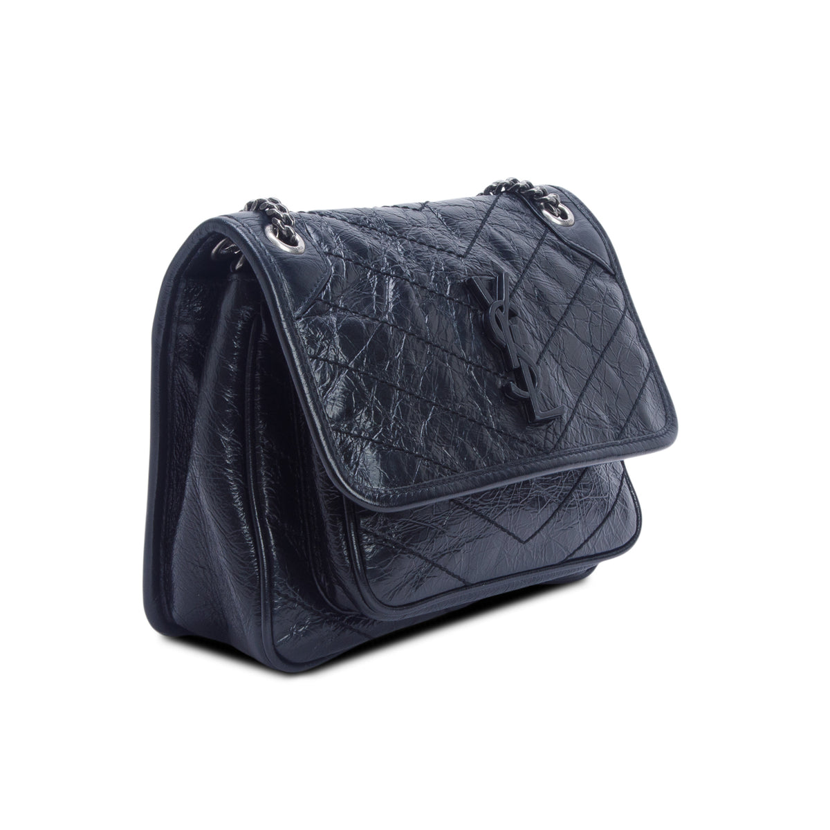 Saint Laurent 2022 Black Crinkled Calfskin Matelasse Leather Baby Niki Shoulder Bag