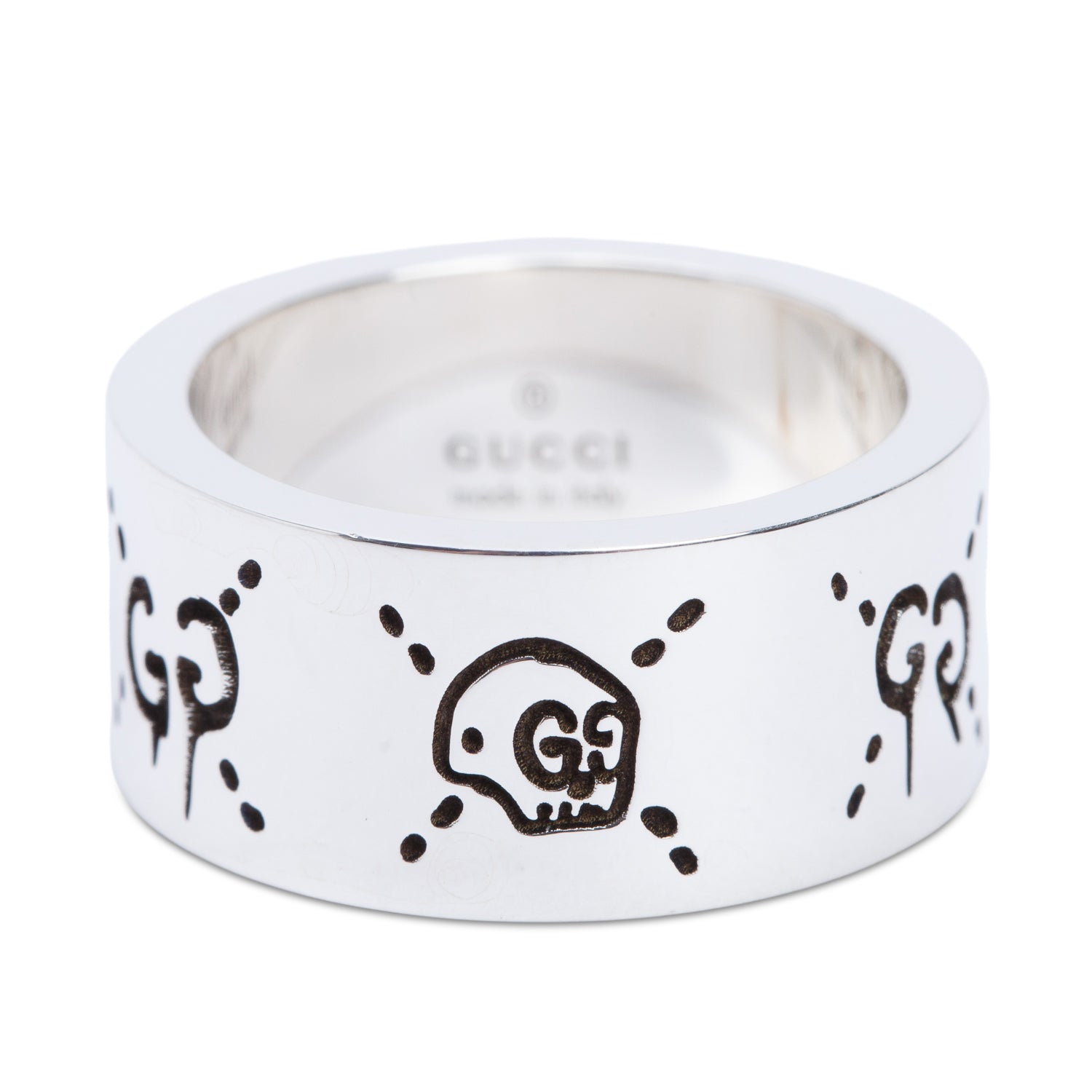 Gucci Sterling Silver Wide 9 MM Ghost Ring, Size 11 5.5