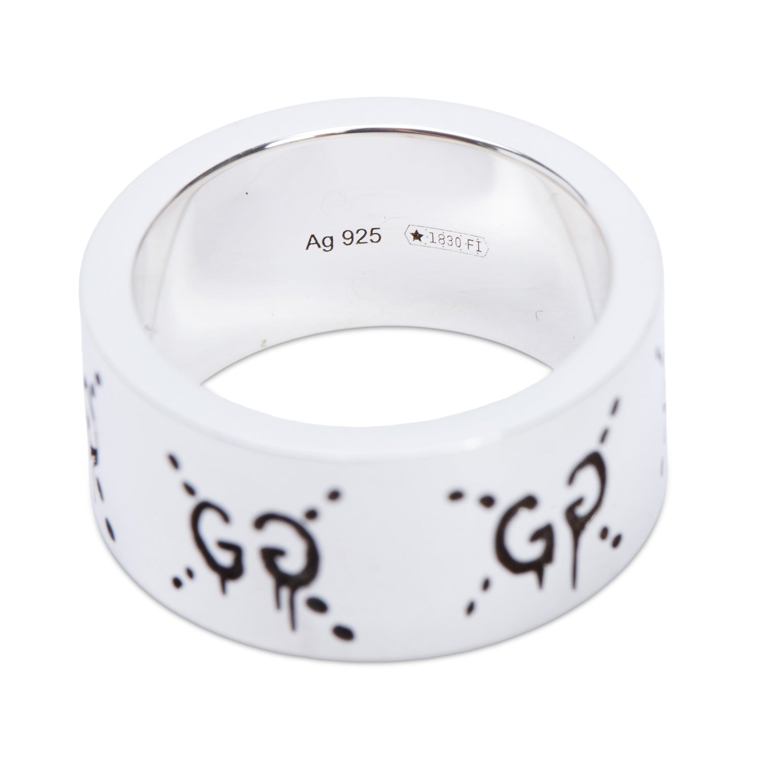 Gucci Sterling Silver Wide 9 MM Ghost Ring, Size 11 5.5