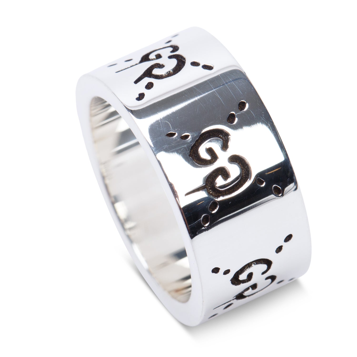Gucci Sterling Silver Wide 9 MM Ghost Ring, Size 11 5.5