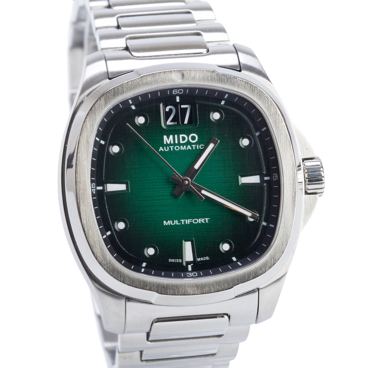 Mido Stainless Steel Multifort TV Big Date 40 MM Automatic Watch Green Dial w/ Box