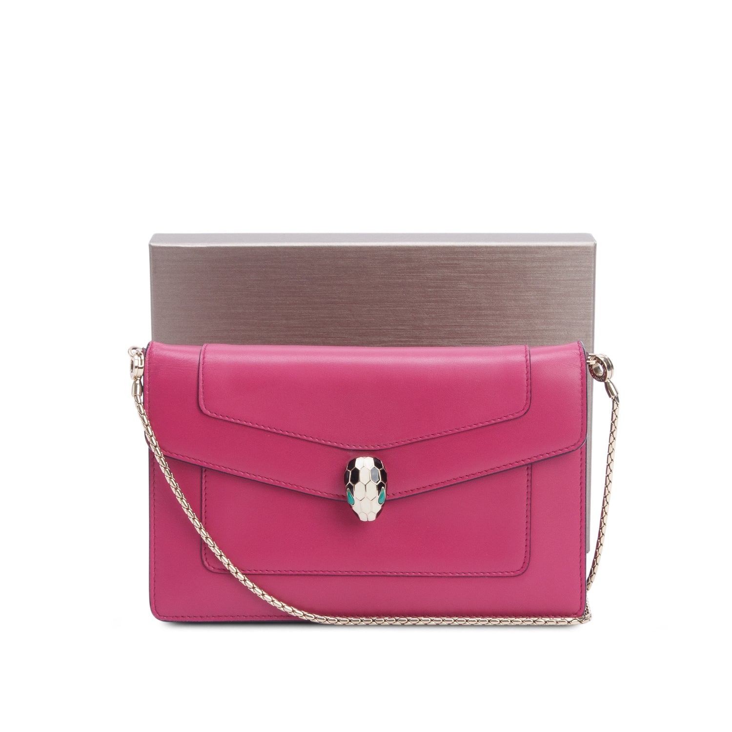 Bulgari Pink Calfskin Serpenti Forever Chain Pochette w/ Box