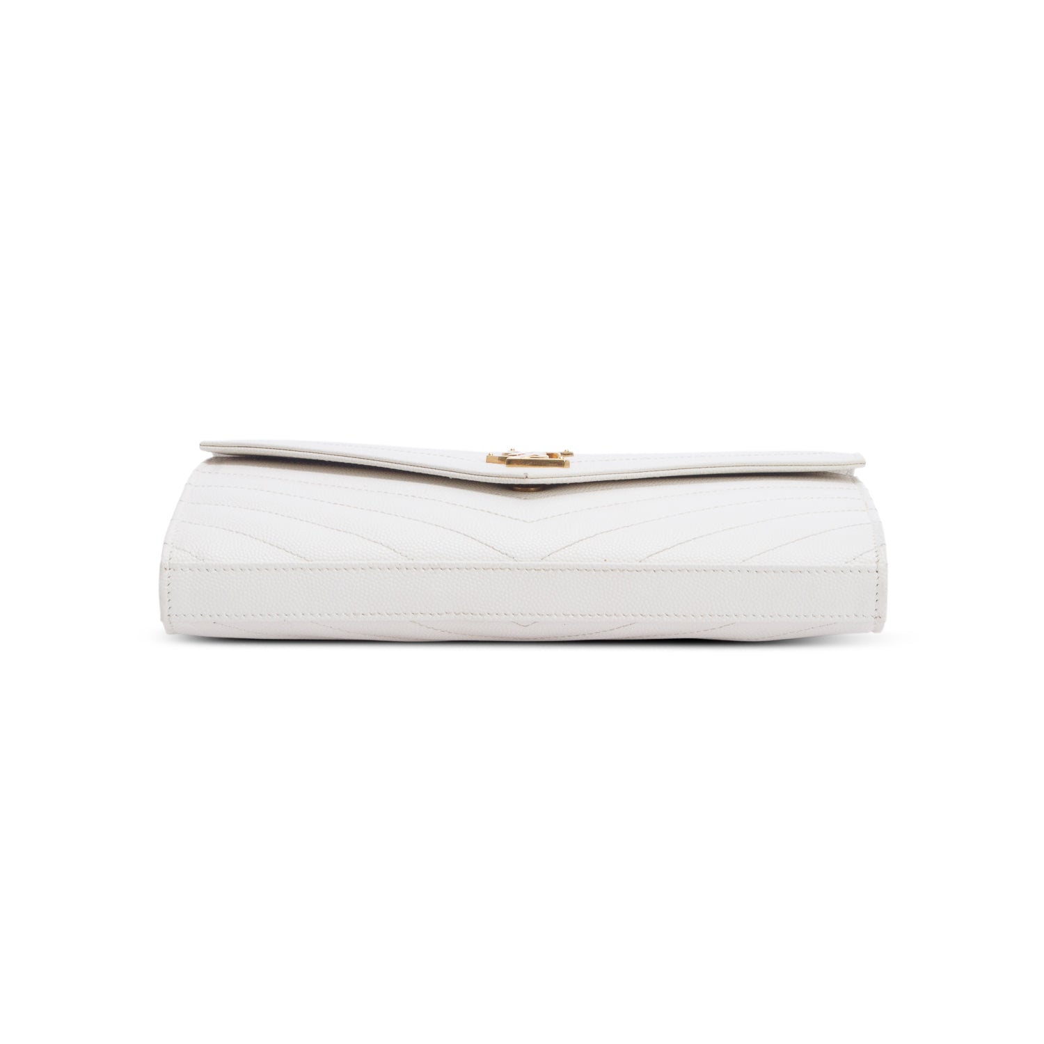 Saint Laurent 2024 Cream Grain De Poudre Chevron Cassandre Envelope Chain Wallet