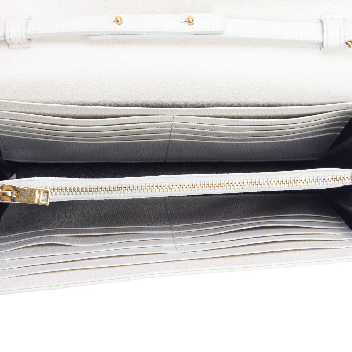 Saint Laurent 2024 Cream Grain De Poudre Chevron Cassandre Envelope Chain Wallet