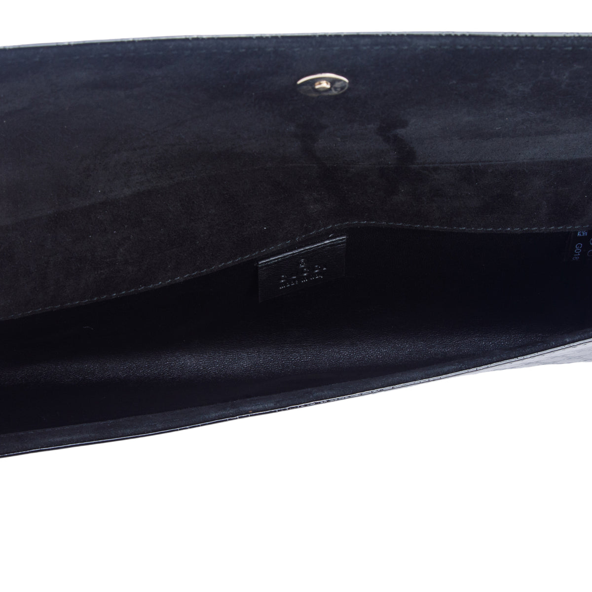 Gucci Black Patent Leather Signature Small Broadway Clutch
