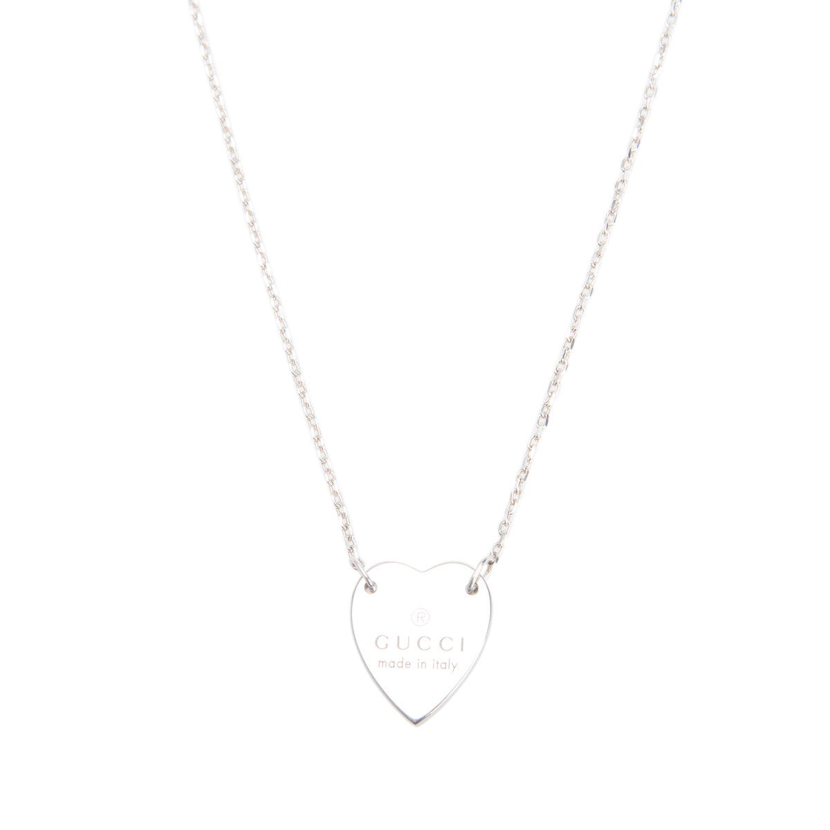 Gucci Sterling Silver Trademark Heart Pendant Necklace