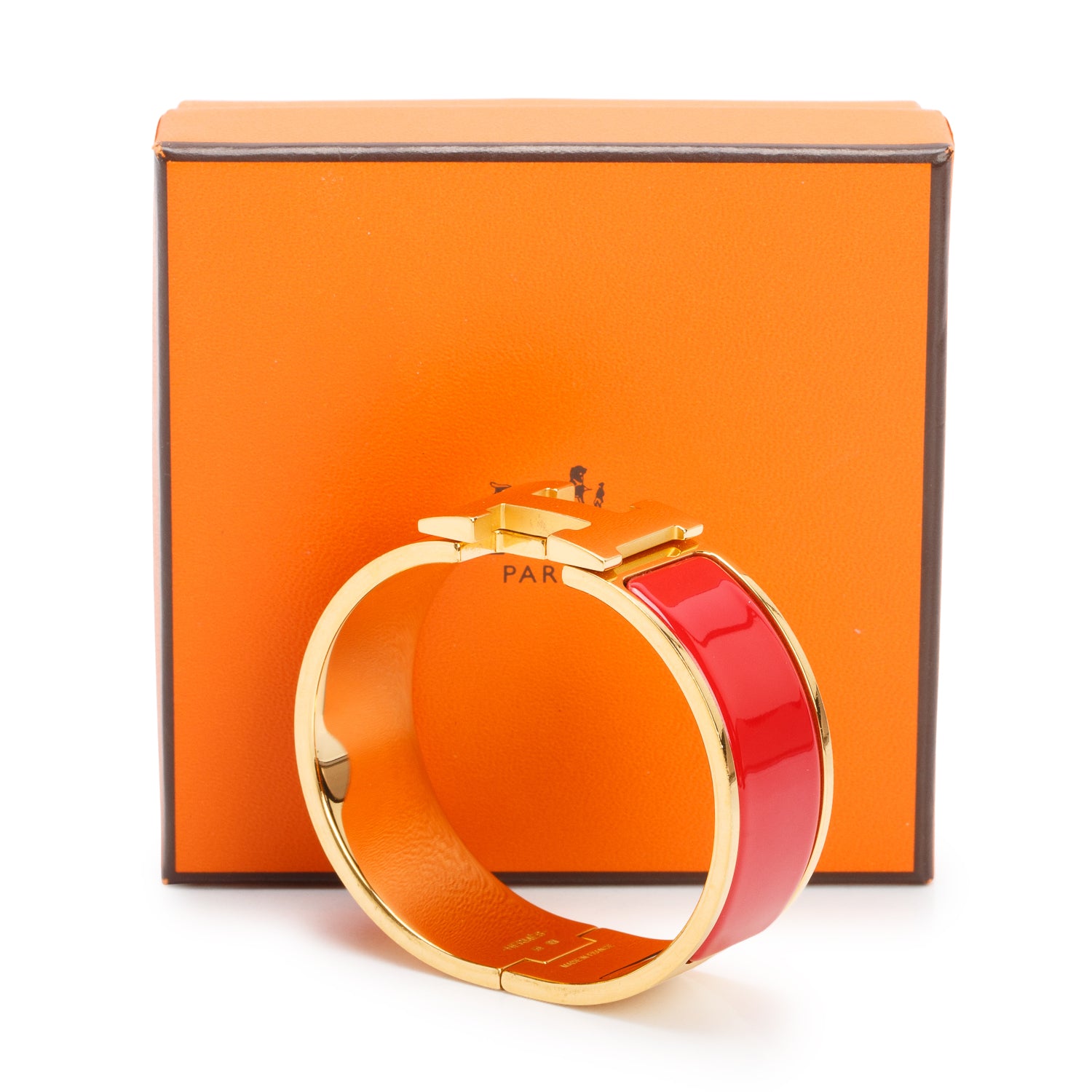 Hermes Gold-Plated Red Enamel Clic Clac H Bracelet w/ Box