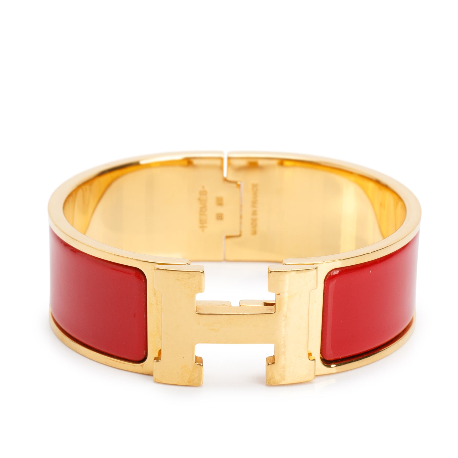 Hermes Gold-Plated Red Enamel Clic Clac H Bracelet w/ Box