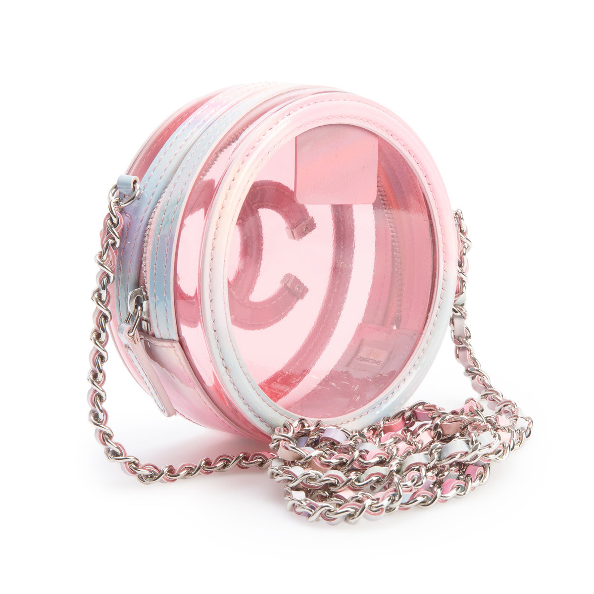 Chanel Pink PVC Patent Leather Round Filigree Chain Clutch w/ Box & Authenticity Card
