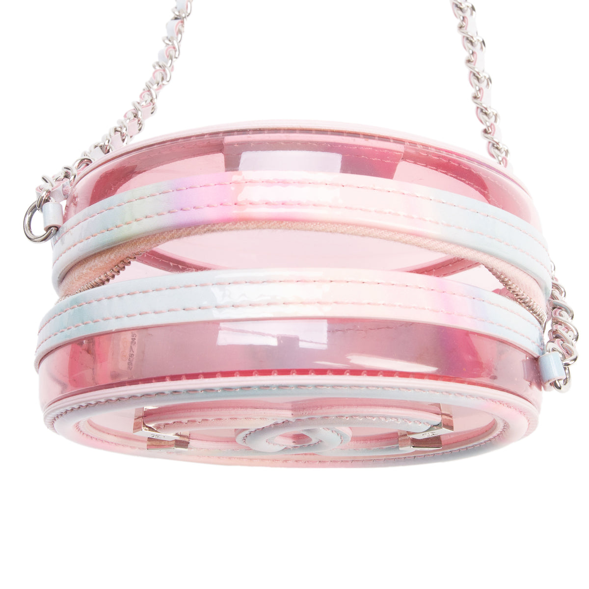 Chanel Pink PVC Patent Leather Round Filigree Chain Clutch w/ Box & Authenticity Card