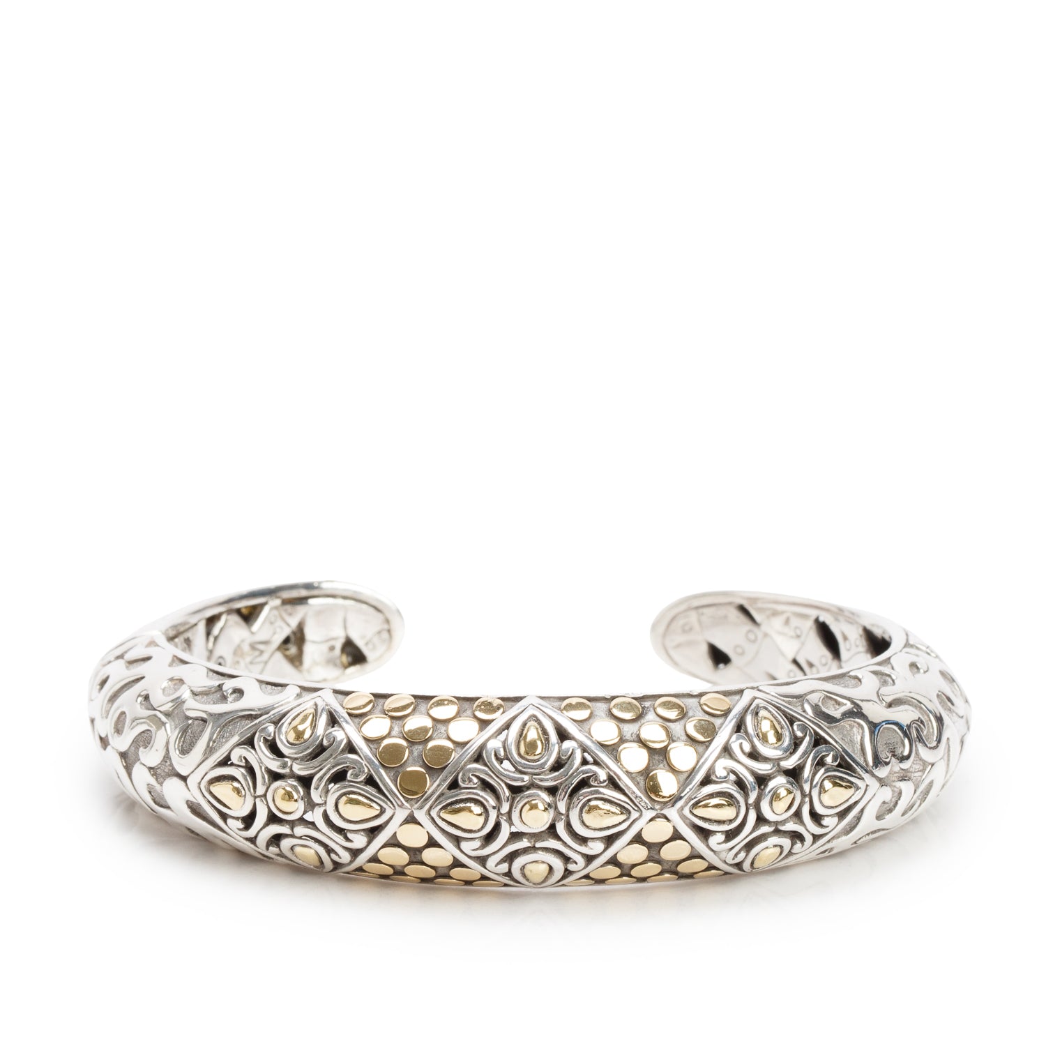 John Hardy Sterling Silver & 18k Yellow Gold Dot Collection Hinged Cuff Bracelet