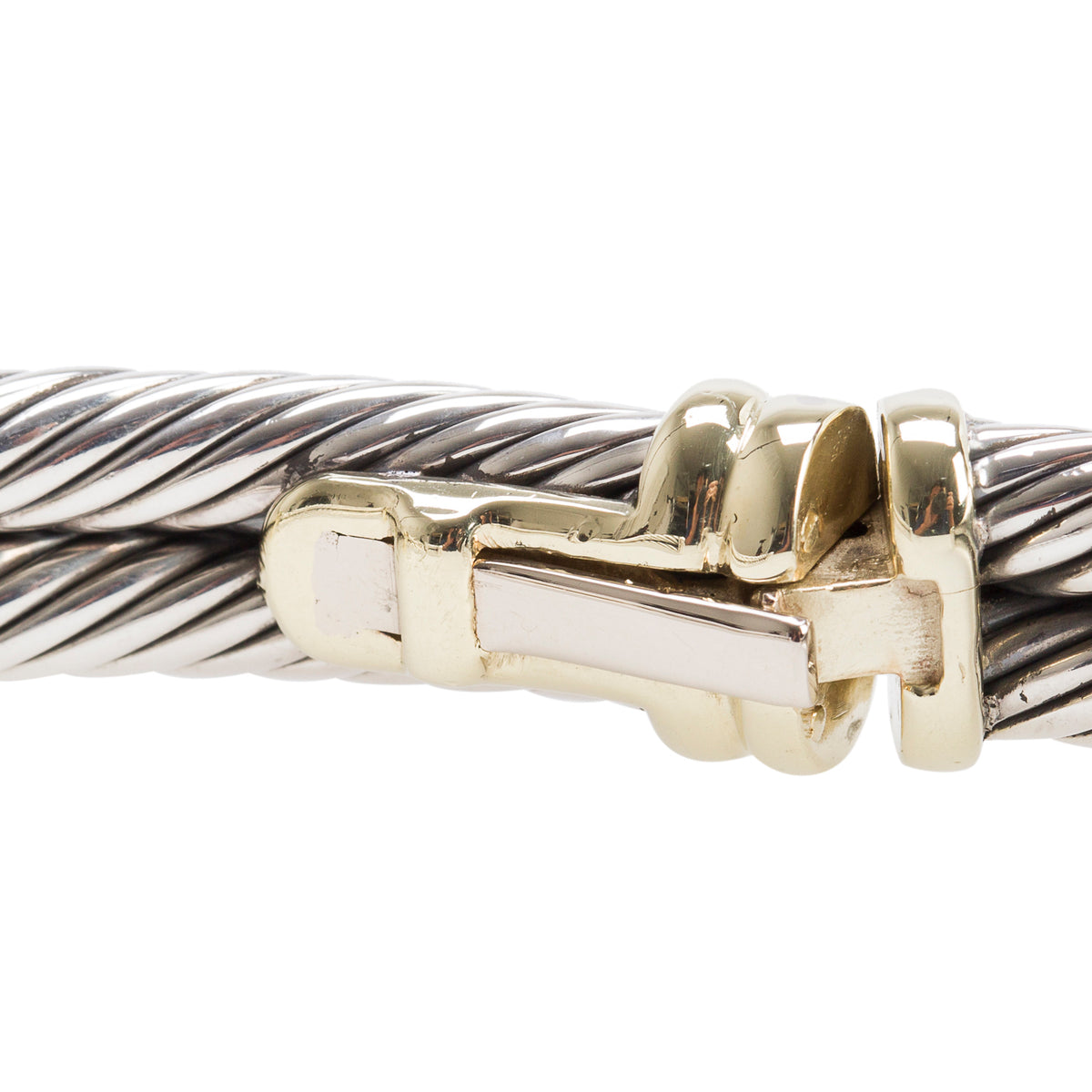 David Yurman Sterling SIlver & 14k Yellow Gold Double Cable Cuff Bracelet