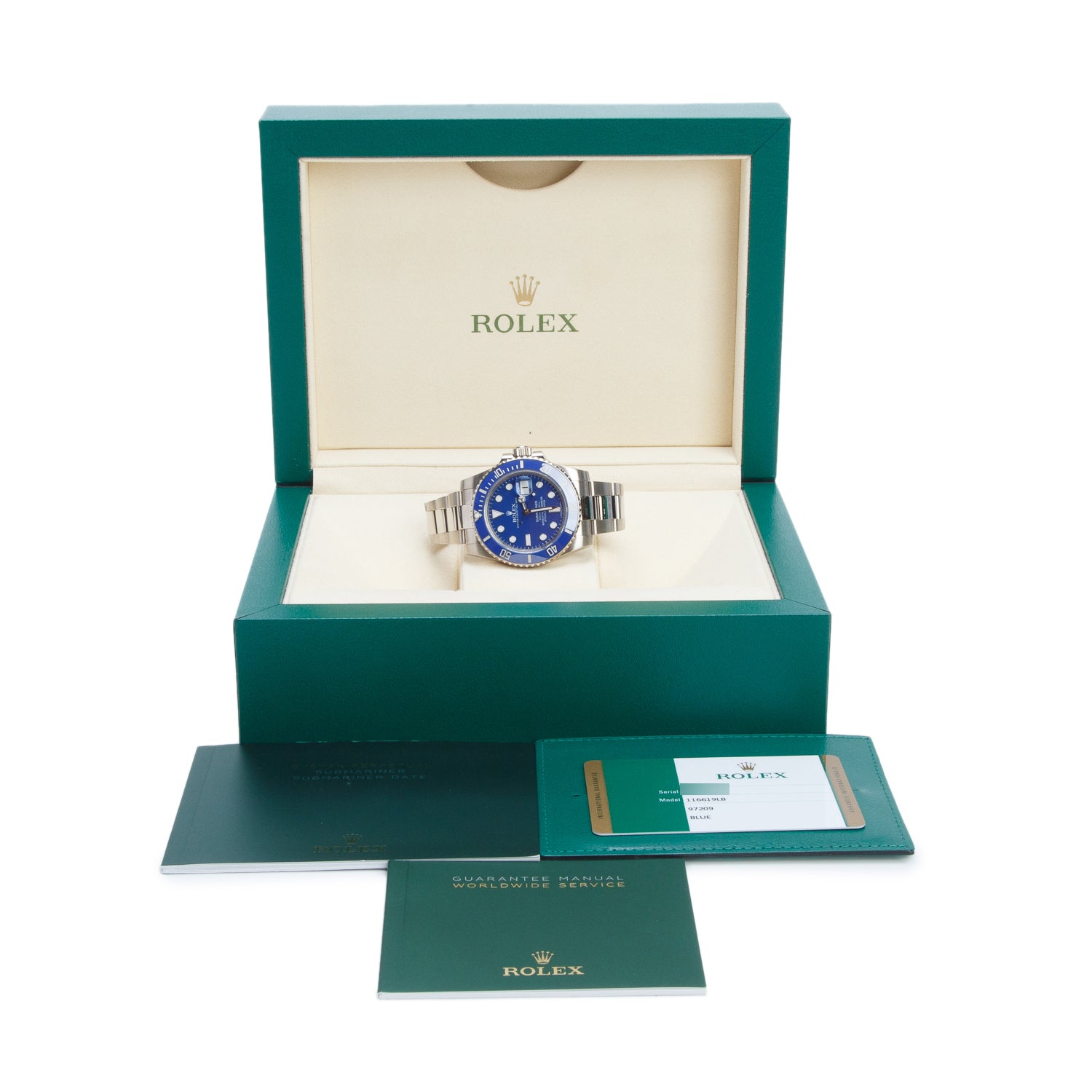 Rolex 2020 18k White Gold Submariner Date 'Smurf' 41 MM Automatic Watch Blue Dial 116619LB w/ Box & Papers