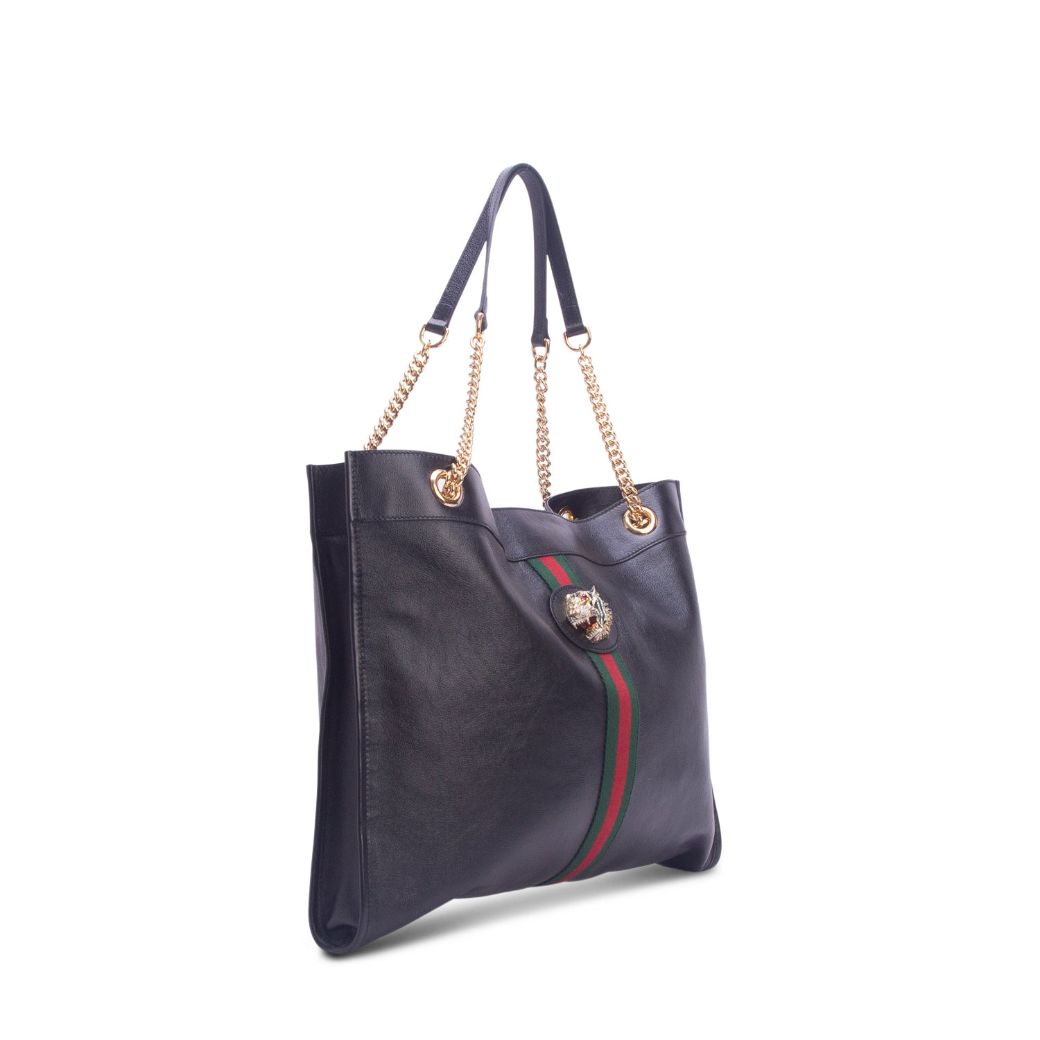 Gucci Black Calfskin Large Rajah Chain Tote w/ Pouch