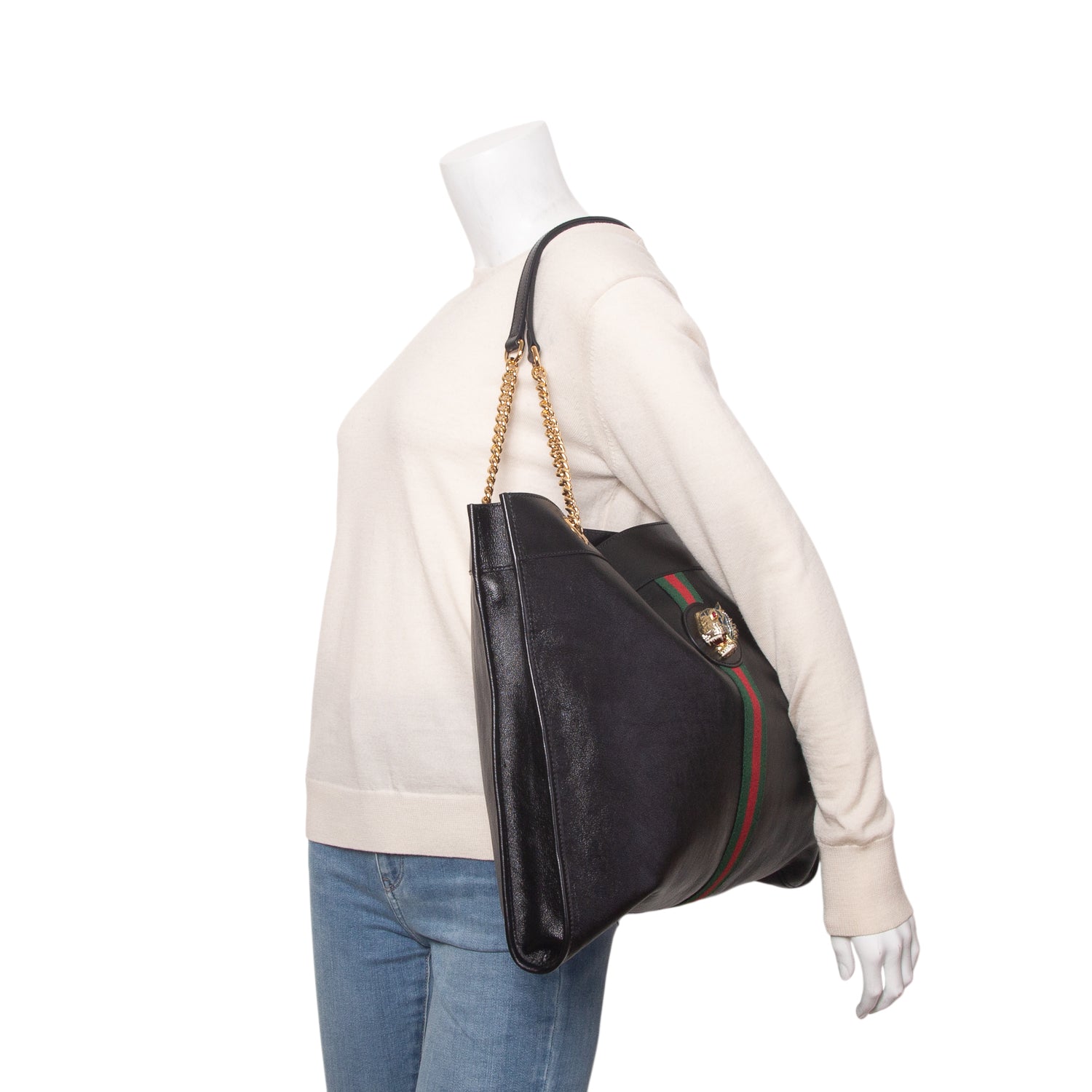 Gucci Black Calfskin Large Rajah Chain Tote w/ Pouch