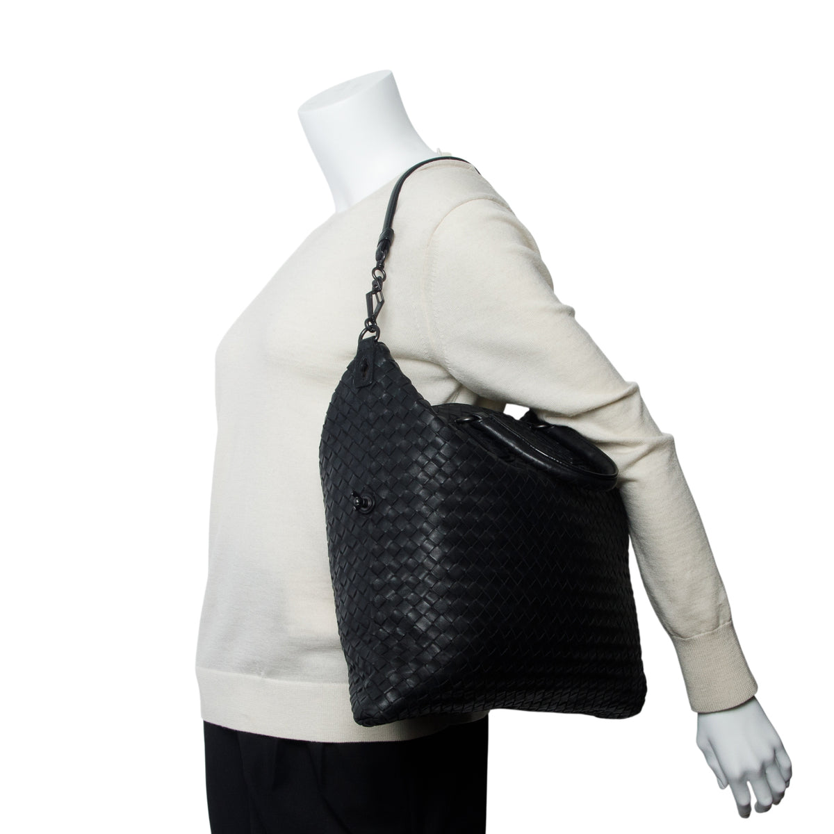 Bottega Veneta Black Nappa Intrecciato Medium Convertible Tote w/ Strap